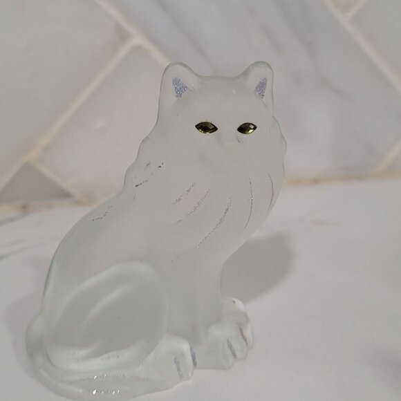 Frosted Crystal Persian Cat Glass Figurine jewel green eyes and glitter detail - Picture 3 of 7